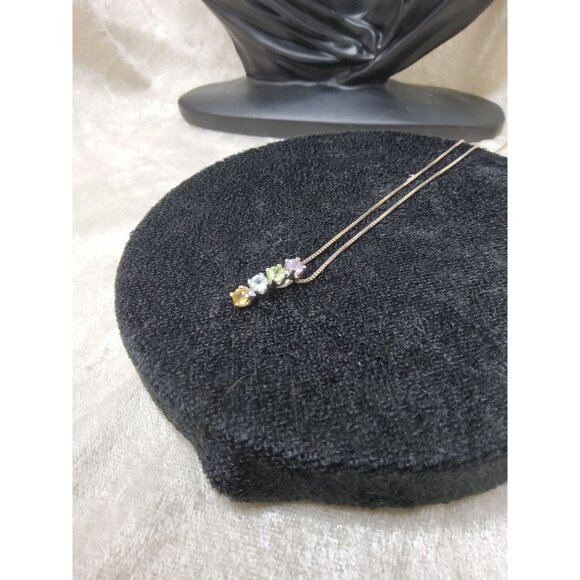 vintage ati sterling silver rainbow gemstones bar pendant necklace - Picture 5 of 6